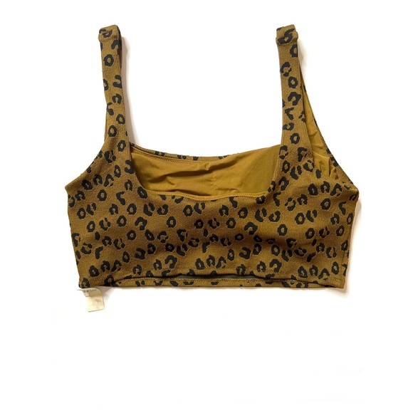 Aerie Leopard Olive/Black Rib Textured  Wide Strap Scoop Swim Top Sz XL - Picture 3 of 8